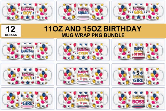 3d Inflated Birthday PNG Mug Design: Elevating Sublimation Projects with High-Resolution Digital Art