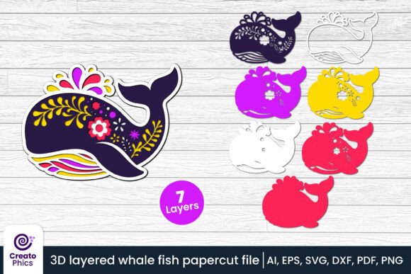 3D Layered Whale Paper Cut SVG