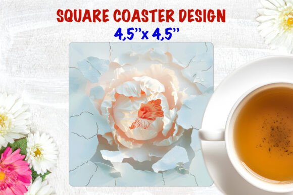 3D Peony PNG for Floral Square Coasters