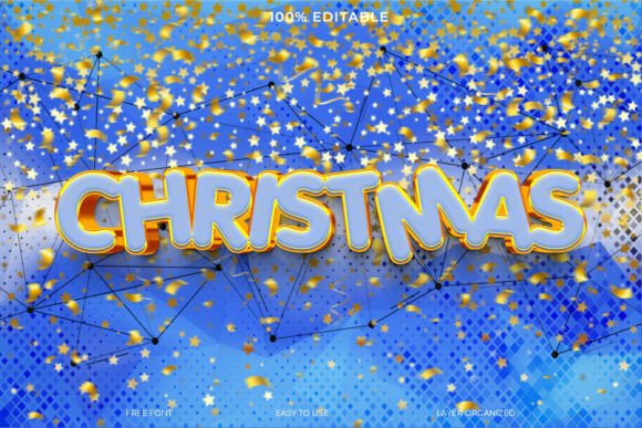 Christmas Blue and Gold Text Effect