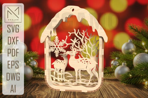 Deer Couple Ornament SVG: Crafting a Romantic Winter Scene with Precision