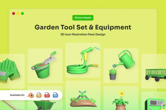 Elevating Digital Design with the Garden Tool Set Equipment 3D Icon Pack