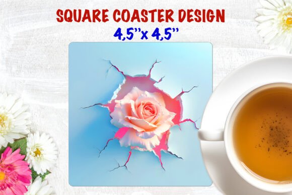 Elevating Home Decor with the Pink Rose 3D PNG Floral Square Coaster Design