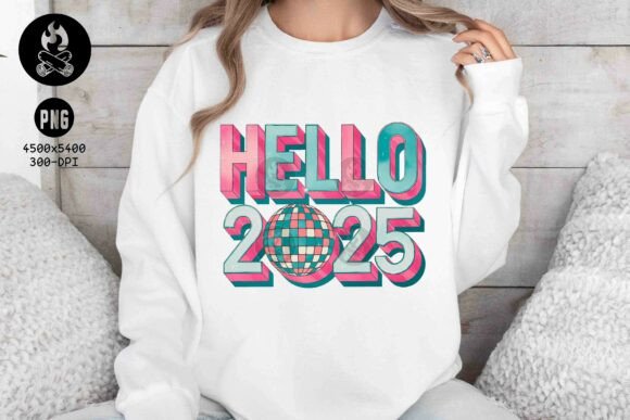 Hello 2025 PNG: Retro New Year DiscoBall Design for Festive Projects