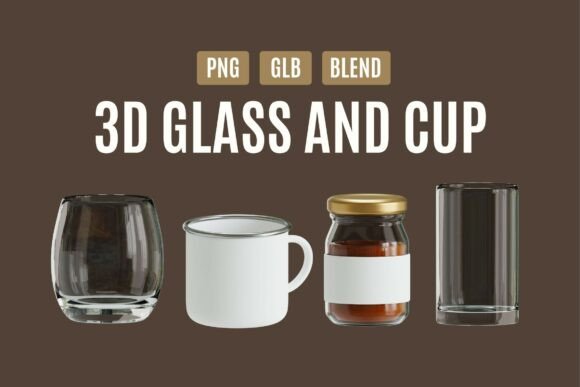 Realistic 3D Drink Cup and Jar Set 04