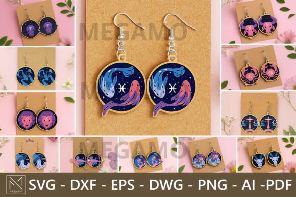 Zodiac Earrings SVG Bundle Laser Files: Crafting Personalized Astrology Jewelry